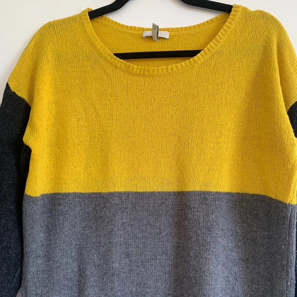 Joie Yellow/Black/Grey Colorblock Viscose/Lambswool/Cashmere Crewneck Sweater - Picture 5 of 7